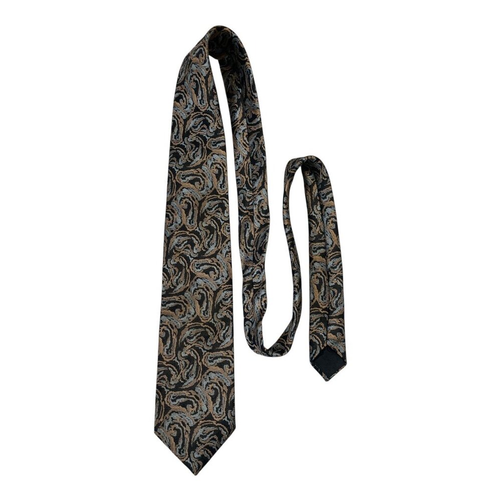 Vintage Botany 500 Paisley Tie – Black, Tan & Gray – 54” Long